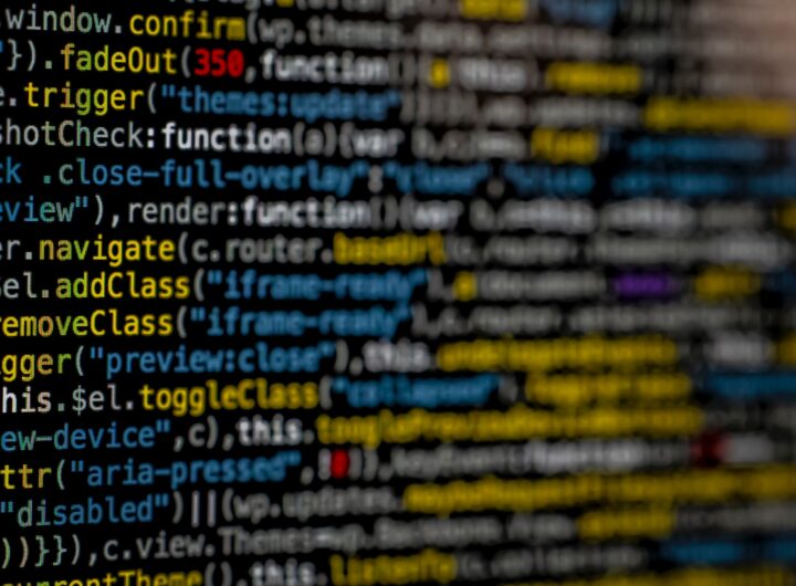 yellow and blue data code displayed on screen