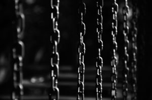 grayscale photo of chain link