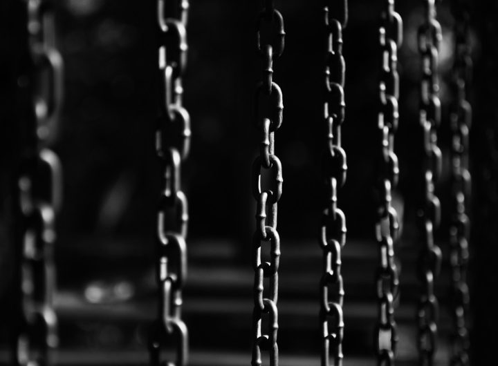 grayscale photo of chain link