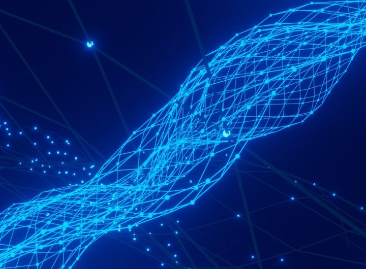 a blue abstract background with lines and dots